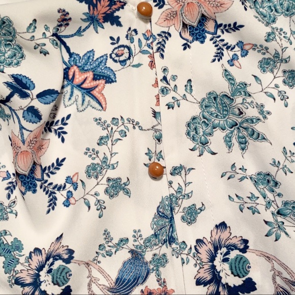 One World White Floral Tie Front Peasant Shirt NEW - Picture 8 of 9